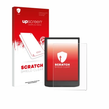 Front side of a product packaging with the brand logo upscreen. Next to it is the device Vivlio InkPad 4 shown with the corres