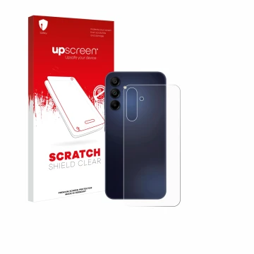 Front side of a product packaging with the brand logo upscreen. Next to it is the device Samsung Galaxy A15 5G (Back) shown wi