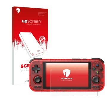 Front side of a product packaging with the brand logo upscreen. Next to it is the device Retroid Pocket 4 Pro shown with the c