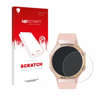 Front side of a product packaging with the brand logo upscreen. Next to it is the device Mutoy Smartwatch 1.32