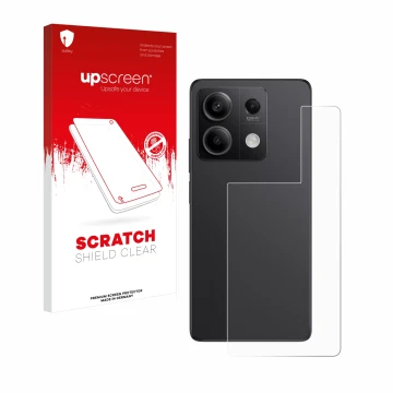 Front side of a product packaging with the brand logo upscreen. Next to it is the device Xiaomi Redmi Note 13 Pro 5G (Back) sh
