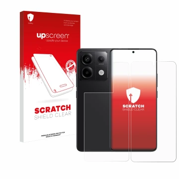 Front side of a product packaging with the brand logo upscreen. Next to it is the device Xiaomi Redmi Note 13 Pro 5G (Front+Ba