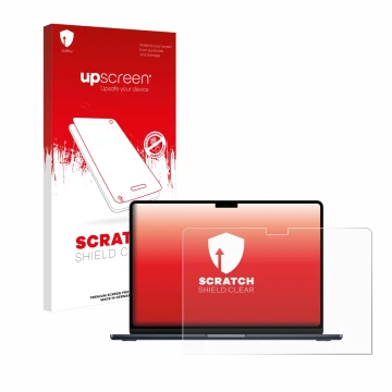 Front side of a product packaging with the brand logo upscreen. Next to it is the device Apple MacBook Air 13