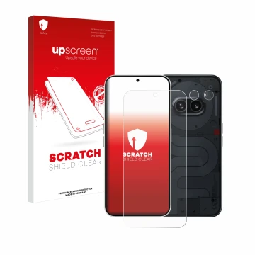 Front side of a product packaging with the brand logo upscreen. Next to it is the device Nothing Phone (2a) (Front+Camera) sho