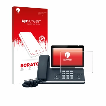 Front side of a product packaging with the brand logo upscreen. Next to it is the device Yealink SIP-T57W shown with the corre