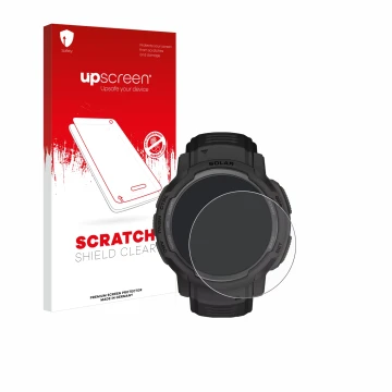 Front side of a product packaging with the brand logo upscreen. Next to it is the device Garmin Instinct Crossover Solar shown