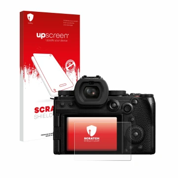 Front side of a product packaging with the brand logo upscreen. Next to it is the device Panasonic Lumix DC-S5II shown with th