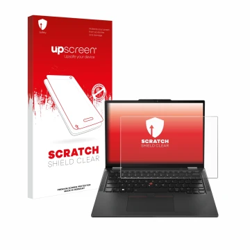 Front side of a product packaging with the brand logo upscreen. Next to it is the device Lenovo ThinkPad X13 Gen 5 shown with 