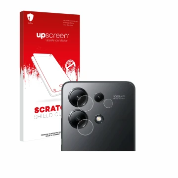 Front side of a product packaging with the brand logo upscreen. Next to it is the device Xiaomi Redmi Note 13 4G (ONLY Camera 