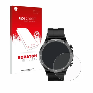 Front side of a product packaging with the brand logo upscreen. Next to it is the device Sanorum Smartwatch 1.39