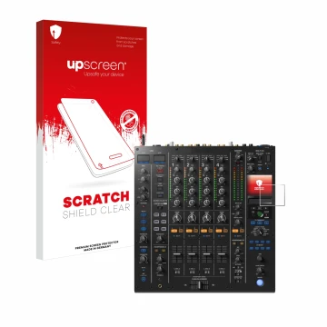 Front side of a product packaging with the brand logo upscreen. Next to it is the device Pioneer DJM A9 shown with the corresp