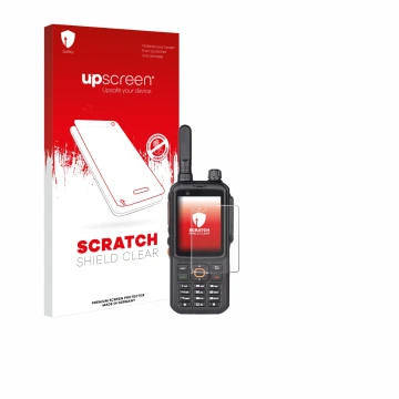 Front side of a product packaging with the brand logo upscreen. Next to it is the device Inrico T320 shown with the correspond