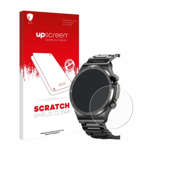 Front side of a product packaging with the brand logo upscreen. Next to it is the device Powerwill Smartwatch 1.39
