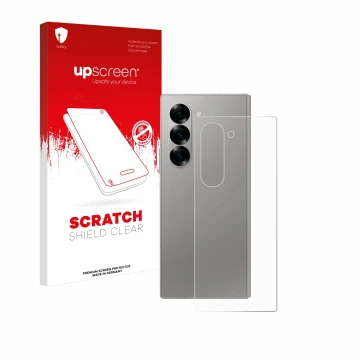 Front side of a product packaging with the brand logo upscreen. Next to it is the device Samsung Galaxy Z Fold 6 5G (Back) sho