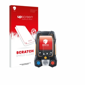 Front side of a product packaging with the brand logo upscreen. Next to it is the device Testo 550s shown with the correspondi