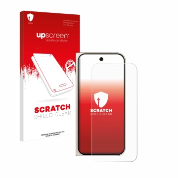 Front side of a product packaging with the brand logo upscreen. Next to it is the device Google Pixel 9 Pro Fold shown with th