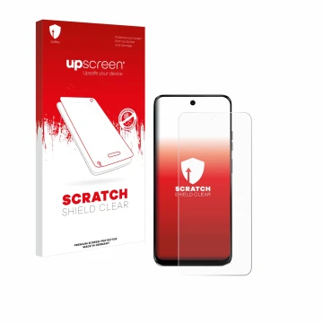 Front side of a product packaging with the brand logo upscreen. Next to it is the device Motorola G34 5G shown with the corres