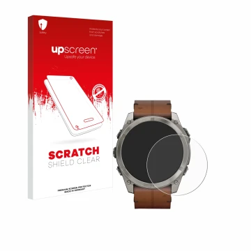 Front side of a product packaging with the brand logo upscreen. Next to it is the device Garmin Fenix 8 AMOLED (51 mm) shown w