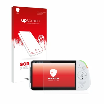 Front side of a product packaging with the brand logo upscreen. Next to it is the device Babysense MaxView-2CAM 5,5