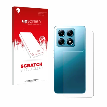 Front side of a product packaging with the brand logo upscreen. Next to it is the device Xiaomi 14T (Back) shown with the corr