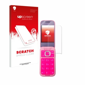 Front side of a product packaging with the brand logo upscreen. Next to it is the device HMD Barbie Phone shown with the corre