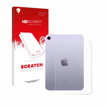 Front side of a product packaging with the brand logo upscreen. Next to it is the device Apple iPad Mini 7 WiFi 2024 (Back) sh