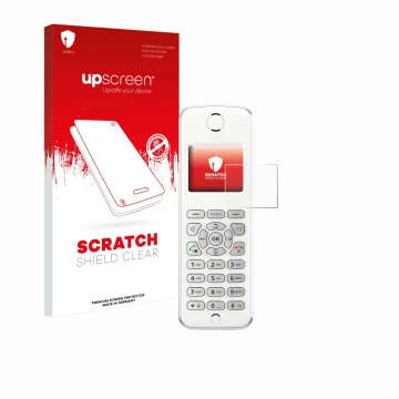 Front side of a product packaging with the brand logo upscreen. Next to it is the device AVM Fritz!Fon M2 shown with the corre