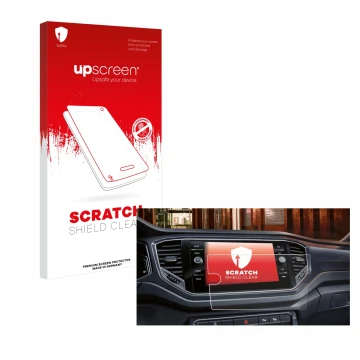 Front side of a product packaging with the brand logo upscreen. Next to it is the device Volkswagen Touran 2.0 Discover Media 