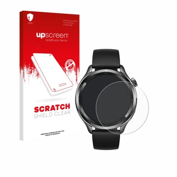 Front side of a product packaging with the brand logo upscreen. Next to it is the device Xiaomi Watch S4 (47 mm) shown with th