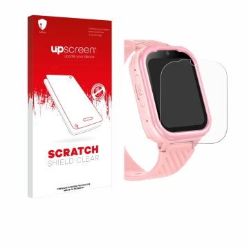 Front side of a product packaging with the brand logo upscreen. Next to it is the device Yuede Kids Smartwatch 1.83