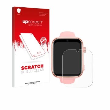 Front side of a product packaging with the brand logo upscreen. Next to it is the device Akumaka 4G Kids Smartwatch shown with