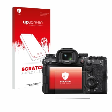 Front side of a product packaging with the brand logo upscreen. Next to it is the device Sony Alpha 1 II (ILCE1M2B) shown with