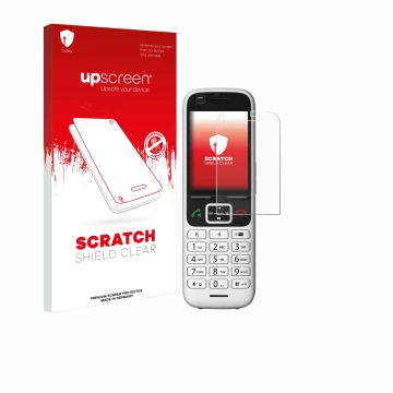Front side of a product packaging with the brand logo upscreen. Next to it is the device Unify OpenScape S6 shown with the cor