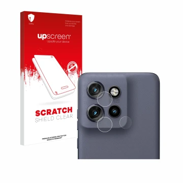 Front side of a product packaging with the brand logo upscreen. Next to it is the device Motorola Edge 50 Neo (ONLY Camera Len