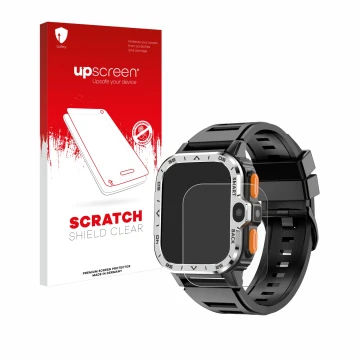 Front side of a product packaging with the brand logo upscreen. Next to it is the device HS Smartwatch 2