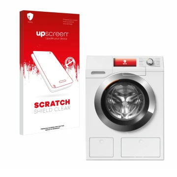 Front side of a product packaging with the brand logo upscreen. Next to it is the device Miele WEH875 shown with the correspon