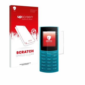 Front side of a product packaging with the brand logo upscreen. Next to it is the device Nokia 105 4G 2nd Edition shown with t