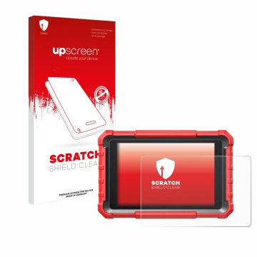 Front side of a product packaging with the brand logo upscreen. Next to it is the device Launch X-431 PROS Elite Pro 5 shown w