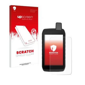 Front side of a product packaging with the brand logo upscreen. Next to it is the device Garmin Montana 710 shown with the cor