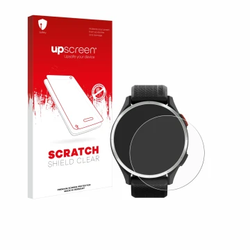 Front side of a product packaging with the brand logo upscreen. Next to it is the device Garmin Approach S44 shown with the co
