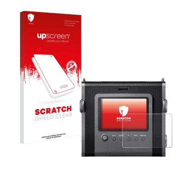 Front side of a product packaging with the brand logo upscreen. Next to it is the device Fujifilm Instax Wide Evo shown with t