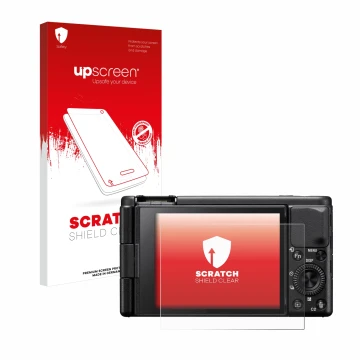 Front side of a product packaging with the brand logo upscreen. Next to it is the device Sony ZV-1A shown with the correspondi