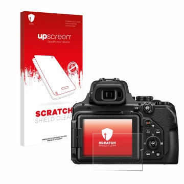 Front side of a product packaging with the brand logo upscreen. Next to it is the device Nikon Coolpix P1100 shown with the co