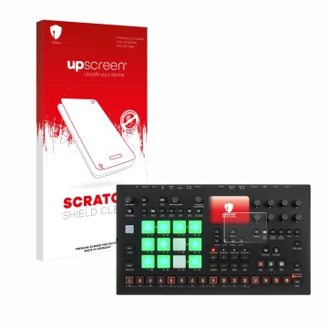 Front side of a product packaging with the brand logo upscreen. Next to it is the device Elektron Analog Rytm MKII shown with 