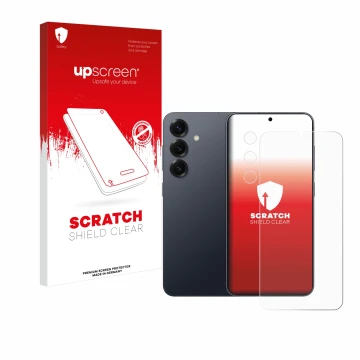 Front side of a product packaging with the brand logo upscreen. Next to it is the device Samsung Galaxy S25 Plus Enterprise Ed