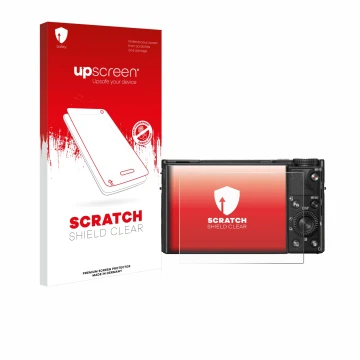 Front side of a product packaging with the brand logo upscreen. Next to it is the device Sony Cyber-Shot DSC-RX100 VIIA shown 