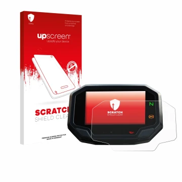 Front side of a product packaging with the brand logo upscreen. Next to it is the device Kawasaki Versys 650 2022+ shown with 