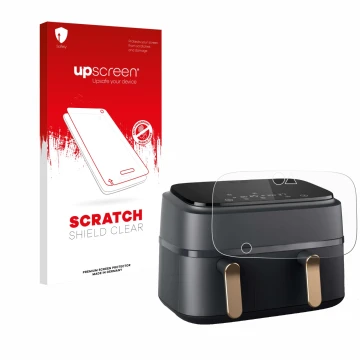 Front side of a product packaging with the brand logo upscreen. Next to it is the device Philips Airfryer NA352/00 shown with 