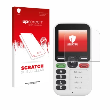 Front side of a product packaging with the brand logo upscreen. Next to it is the device Doro Leva X10 shown with the correspo