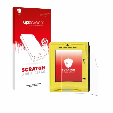 Front side of a product packaging with the brand logo upscreen. Next to it is the device Nayax VPOS TOUCH shown with the corre